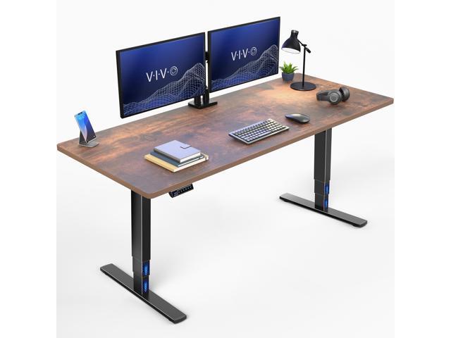 VIVO Electric 71' x 30' Stand Up Desk, Vintage Brown Table Top, Black Frame