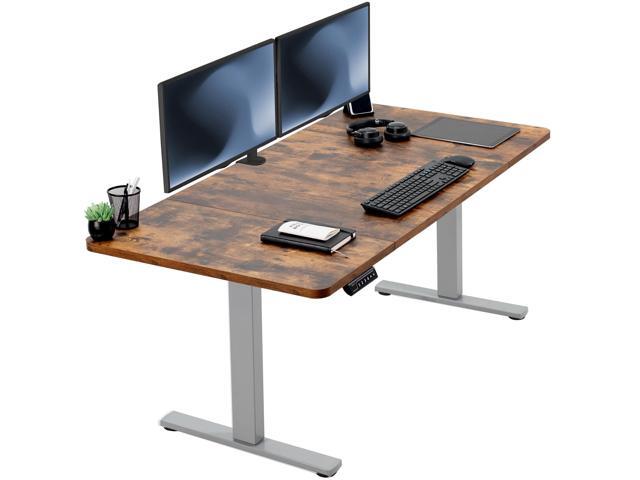 VIVO Electric 60 x 30 Stand Up Desk, Rustic Vintage Brown Top, Gray Frame