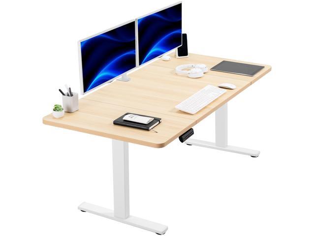 VIVO Electric 60 x 30 Stand Up Desk Workstation, Light Wood Top, White Frame