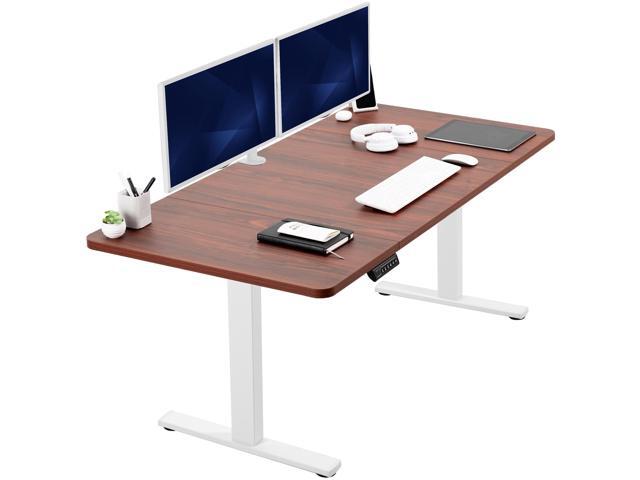VIVO Electric 60 x 30 Stand Up Desk Workstation, Dark Walnut Top, White Frame