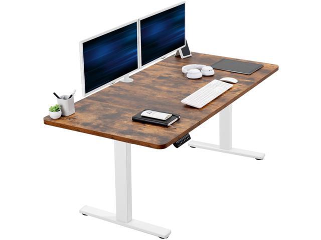 VIVO Electric 60 x 30 Stand Up Desk, Rustic Vintage Brown Top, White Frame