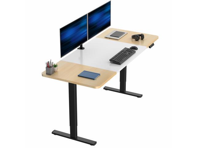 VIVO Electric 71 x 30 Stand Up Desk, White & Light Wood Table Top, Black Frame