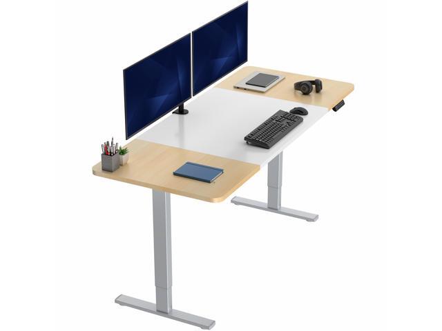 VIVO Electric 71 x 30 Stand Up Desk, White & Light Wood Table Top, Gray Frame