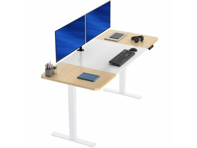 VIVO Electric 71 x 30 Stand Up Desk, White & Light Wood Table Top, White Frame