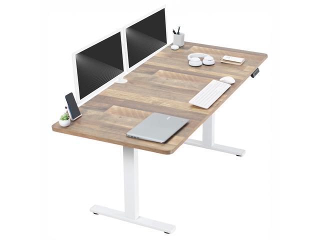 VIVO Electric 71 x 30 Stand Up Desk, Reclaimed Wood Table Top, White Frame