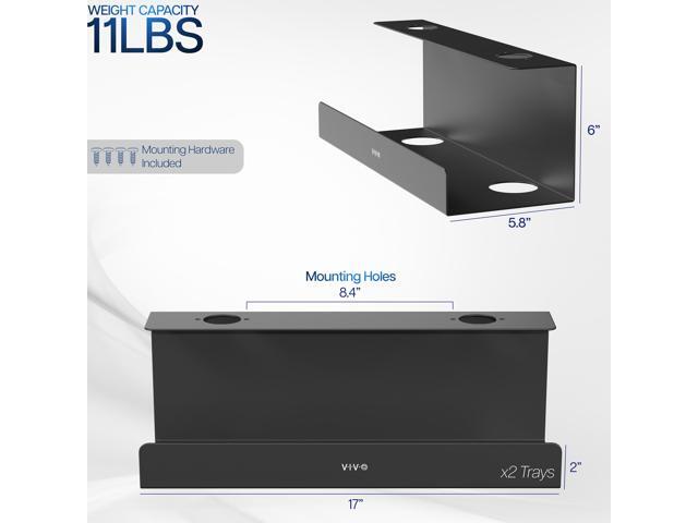 VIVO Black Extra Deep Under Desk Cable Management Trays - 2 Pack