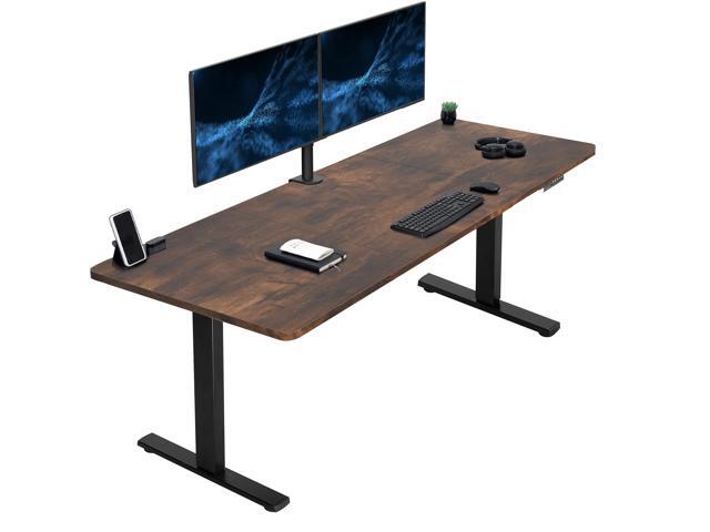 VIVO Electric 83 x 30 Stand Up Desk Workstation, Vintage Brown Table Top, Black Frame