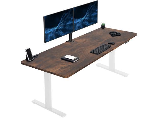 VIVO Electric 83 x 30 Stand Up Desk Workstation, Vintage Brown Table Top, Black Frame
