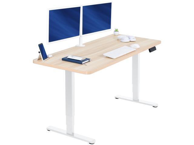 VIVO Electric 60' x 24' Stand Up Desk, Light Wood Table Top, White Frame