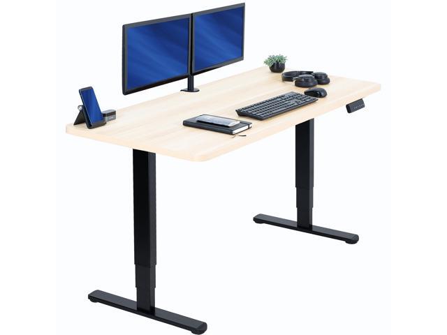 VIVO Electric 60' x 24' Stand Up Desk, Light Wood Table Top, Black Frame