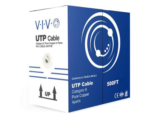 VIVO White 500ft Bulk Cat6 Full Copper Indoor LAN Ethernet Cable UTP Pull Box