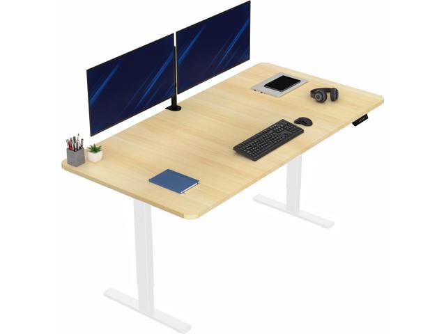 VIVO Electric 71 x 36 Stand Up Desk, Light Wood Table Top, White Frame