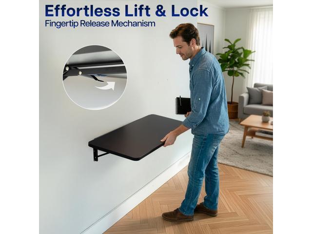 VIVO Black Wall Mounted Folding 43 inch Workbench with Adjustable Brackets