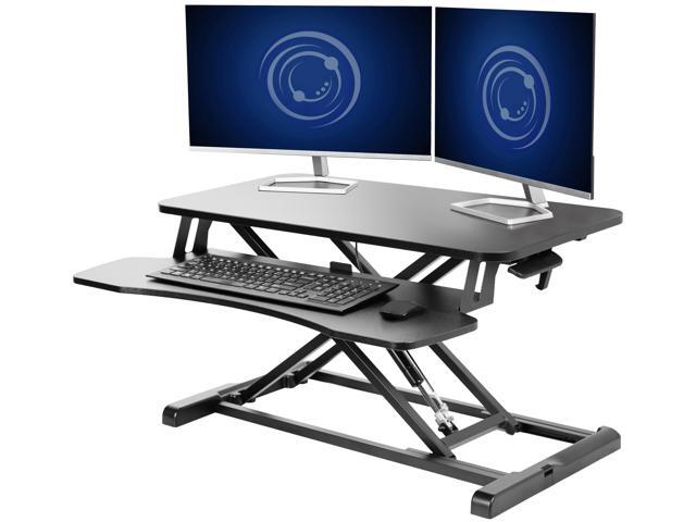 VIVO Black Height Adjustable Standing Desk Monitor Riser 32' Sit Stand Tabletop