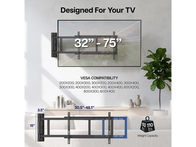 VIVO Steel Low Profile Manual Adjustable Swing 32' to 75' TV Wall Mount