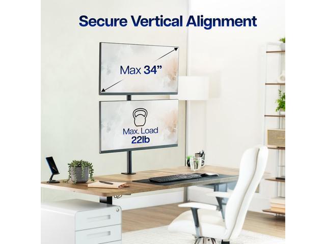 Black Dual LCD Monitor Desk Mount Stand, Stacked Vertical 2 Screens up to 34'