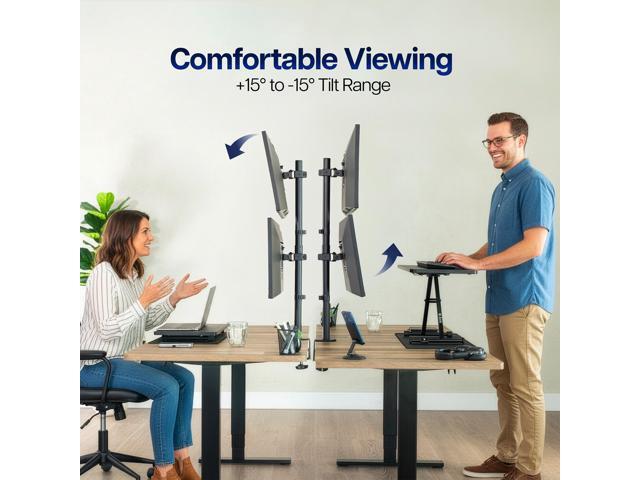 Black Dual LCD Monitor Desk Mount Stand, Stacked Vertical 2 Screens up to 34'