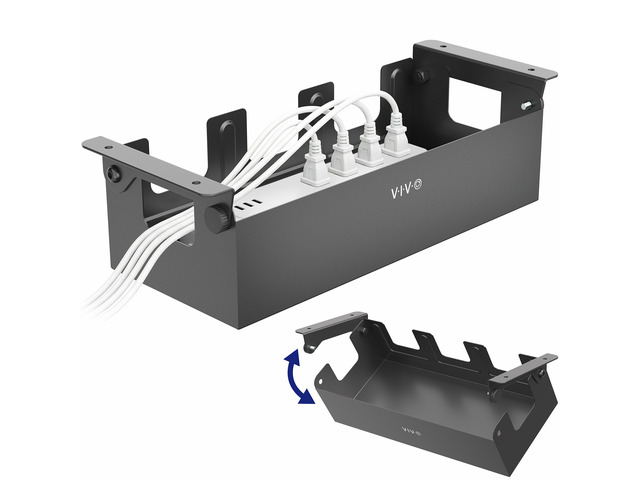 VIVO Black Flip-open Under Desk Cable Management Box, Power Strip Holder