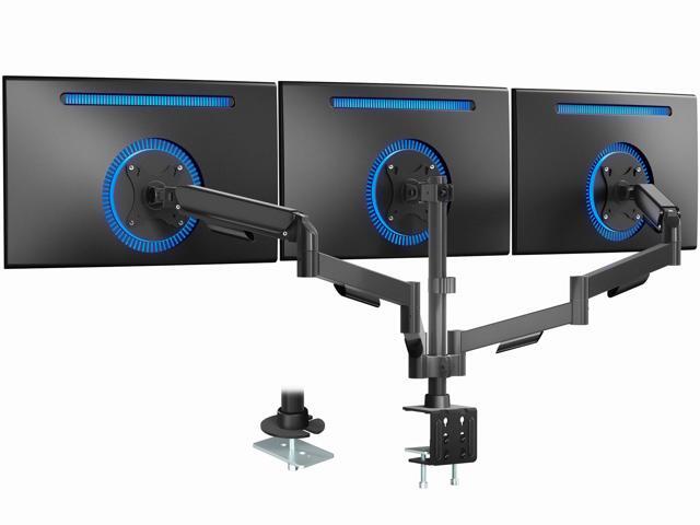 VIVO Triple Monitor Desk Mount, 2 Mechanical Arms + 1 Fixed, Screens up to 27'