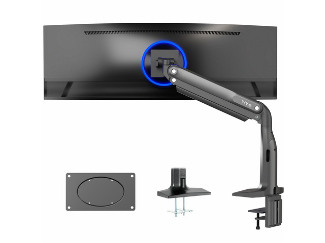 Single Ultra Wide Monitor Pneumatic Spring Desk Mount Stand, Max VESA 200x100