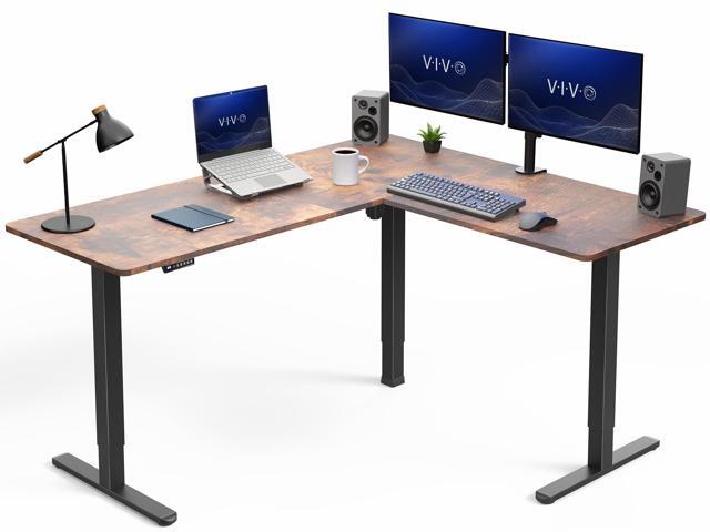 VIVO Rustic Vintage Brown /Black Electric 63' x 55' Corner Desk Workstation