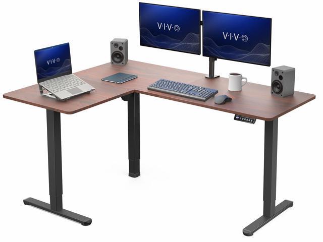 VIVO Dark Walnut / Black Electric 63' x 47' Corner Standing Desk