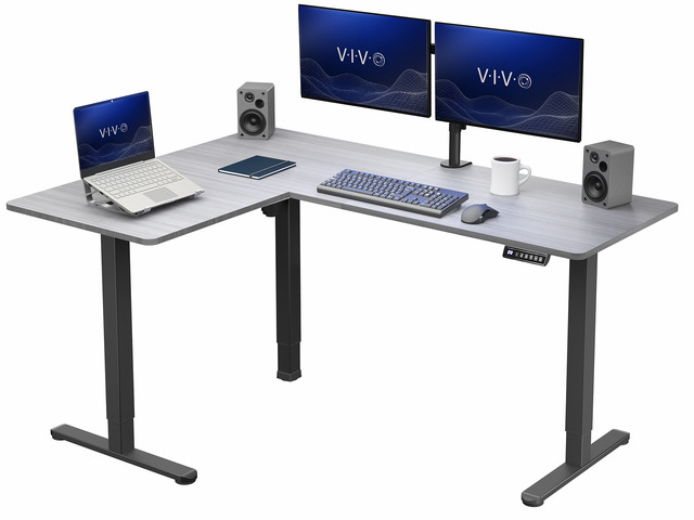 VIVO Gray / Black Electric 63' x 47' Corner Standing Desk