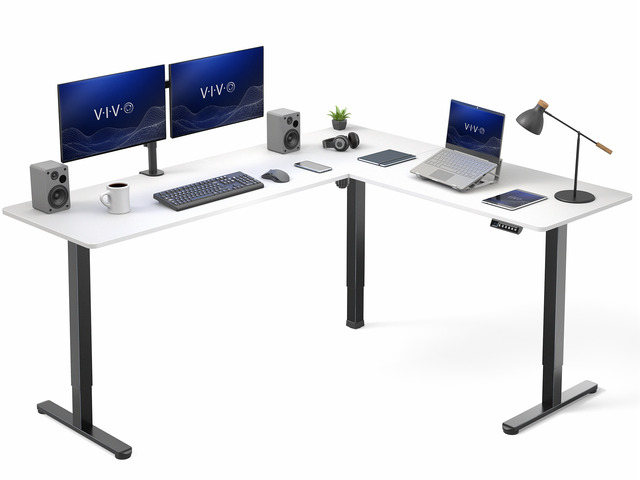 VIVO White / Black Electric 75' x 63' Corner Standing Desk, L-Shaped Workstation