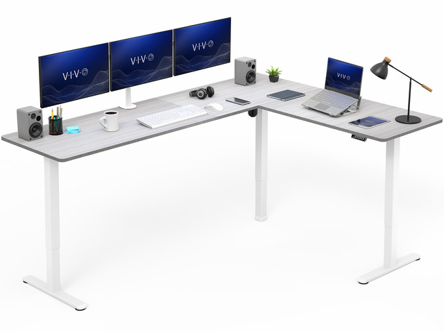 VIVO Gray / White Electric 84' x 63' Corner Desk, L-Shaped Workstation