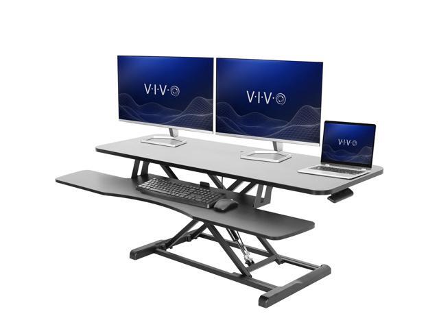 VIVO Black Height Adjustable 48' Standing Desk Monitor Riser, Sit Stand Tabletop