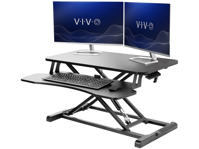 VIVO Black Height Adjustable Standing Desk Monitor Riser 32' Sit Stand Tabletop