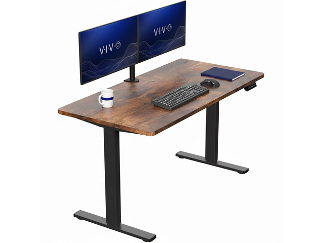 VIVO Electric 55 x 28 Stand Up Desk, Vintage Brown Table Top, Black Frame