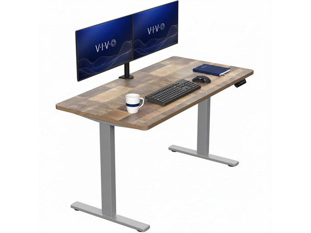 VIVO Electric 55 x 28 Stand Up Desk, Reclaimed Wood Table Top, Gray Frame