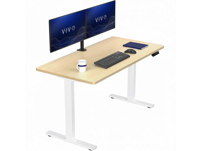 VIVO Electric 55 x 28 Stand Up Desk, Light Wood Table Top, White Frame