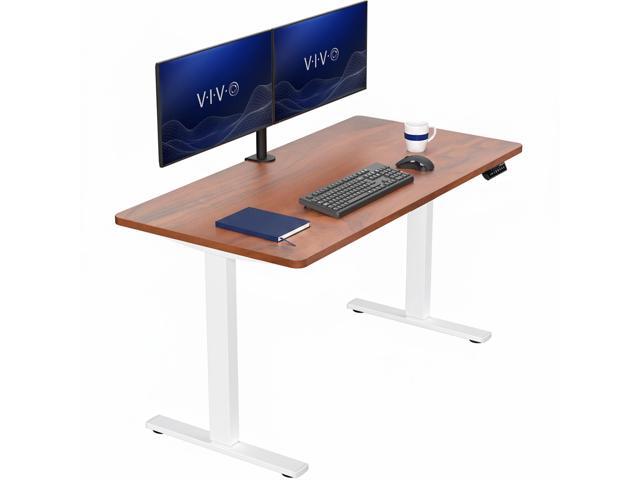 VIVO Electric 55 x 28 Stand Up Desk, Dark Walnut Table Top, White Frame