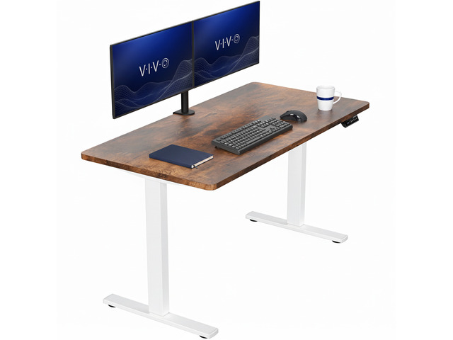 VIVO Electric 55 x 28 Stand Up Desk, Vintage Brown Table Top, White Frame