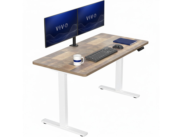 VIVO Electric 55 x 28 Stand Up Desk, Reclaimed Wood Table Top, White Frame