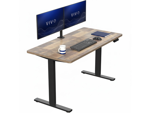 VIVO Electric 55 x 28 Stand Up Desk, Reclaimed Wood Table Top, Black Frame