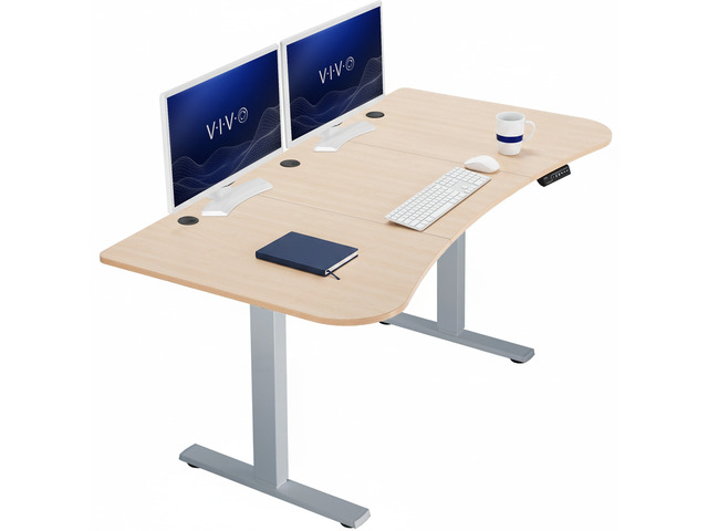 VIVO Electric 63 x 32 Stand Up Desk, Light Wood Table Top, Gray Frame