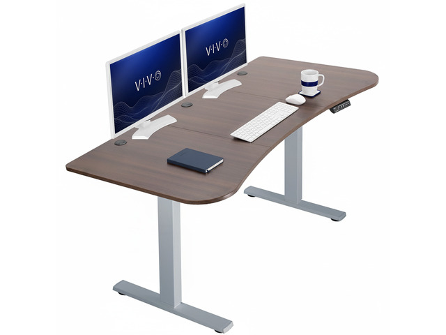 VIVO Electric 63 x 32 Stand Up Desk, Dark Walnut Table Top, Gray Frame
