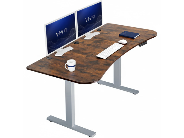 VIVO Electric 63 x 32 Stand Up Desk, Vintage Brown Table Top, Gray Frame
