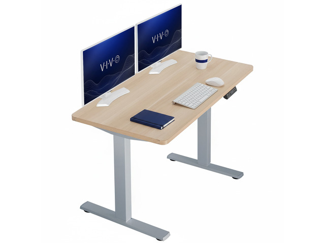 VIVO Electric 43 x 24 Stand Up Desk Light Wood Table Top, Gray Frame