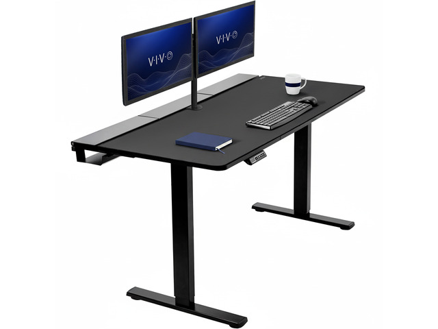 VIVO Electric 60' x 30' Desk, Full Pad, Black Hidden Cable Tabletop, Black Frame