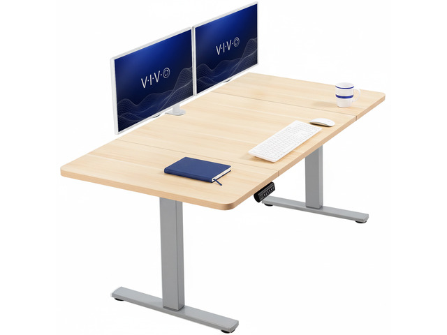 VIVO Electric 60 x 30 Stand Up Desk Workstation, Light Wood Top, Gray Frame