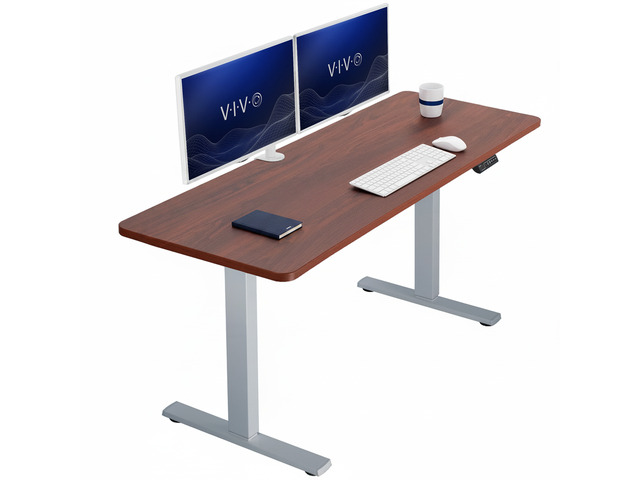 VIVO Electric 60 x 24 Stand Up Desk, Dark Walnut Table Top, Gray Frame