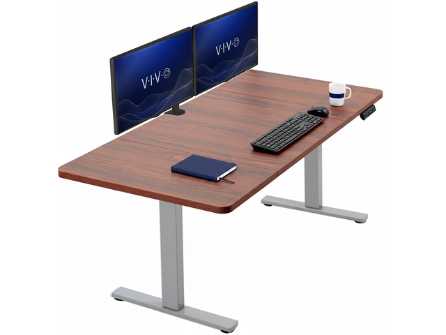 VIVO Electric 60 x 30 Stand Up Desk Workstation, Dark Walnut Top, Gray Frame