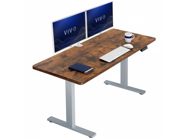 VIVO Electric 60 x 24 Stand Up Desk, Vintage Brown Table Top, Gray Frame