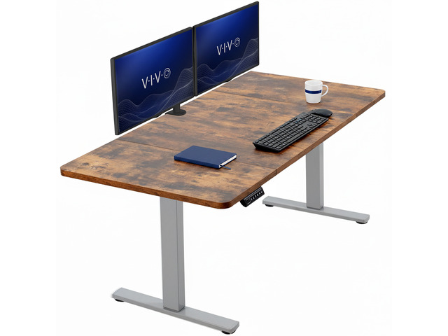 VIVO Electric 60 x 30 Stand Up Desk, Rustic Vintage Brown Top, Gray Frame