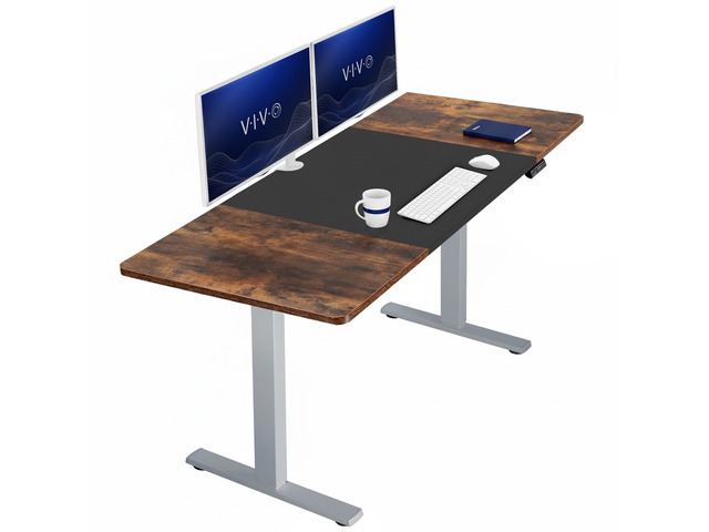 VIVO Electric 71 x 30 Stand Up Desk, Black & Vintage Brown Top, Gray Frame