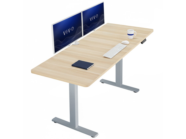 VIVO Electric 71 x 30 Stand Up Desk, Light Wood Table Top, Gray Frame